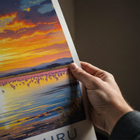 Lake Nakuru Poster - Kenya Travel Art - Flamingo Sunset Lake Home Decor
