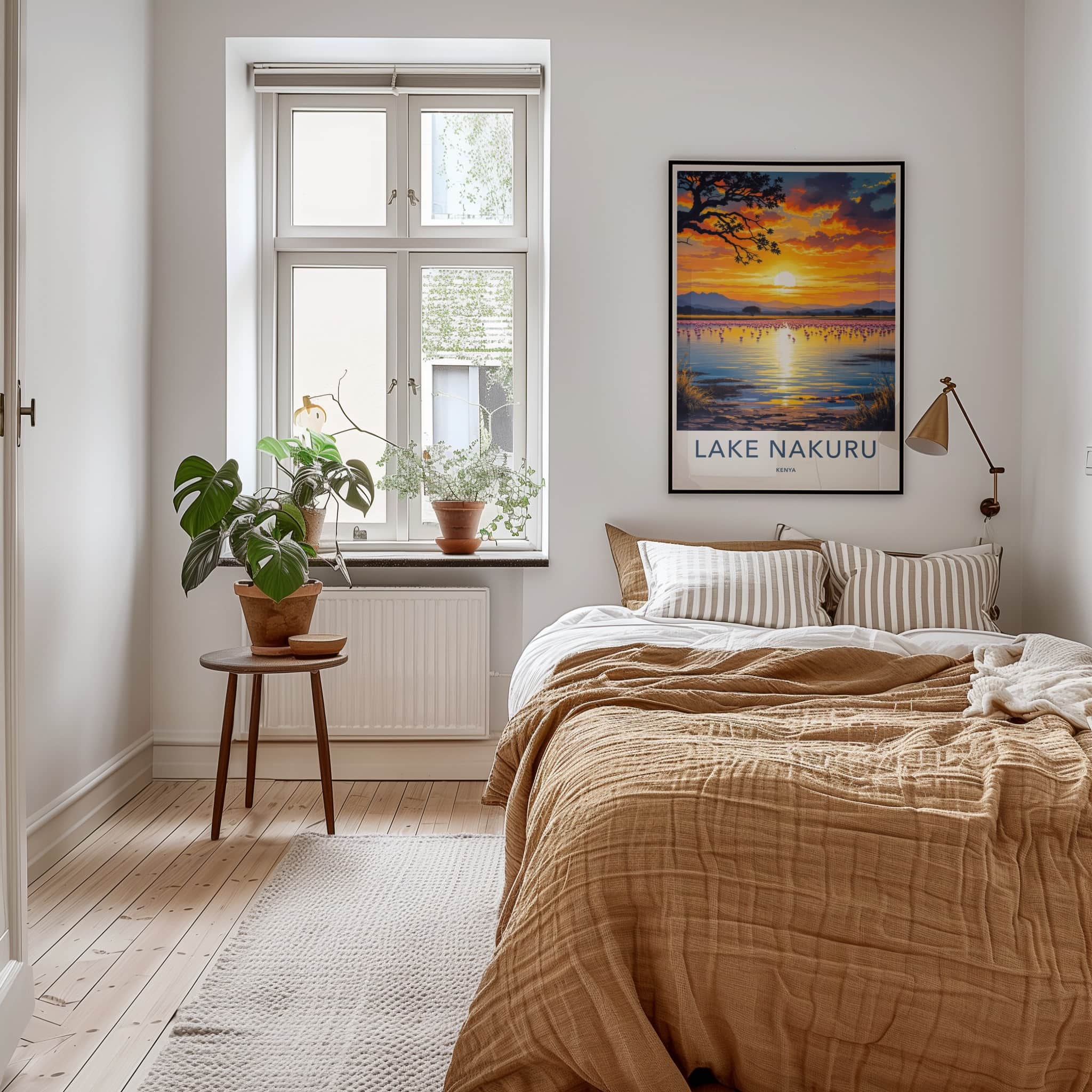 Lake Nakuru Poster - Kenya Travel Art - Flamingo Sunset Lake Home Decor