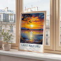 Lake Nakuru Poster - Kenya Travel Art - Flamingo Sunset Lake Home Decor