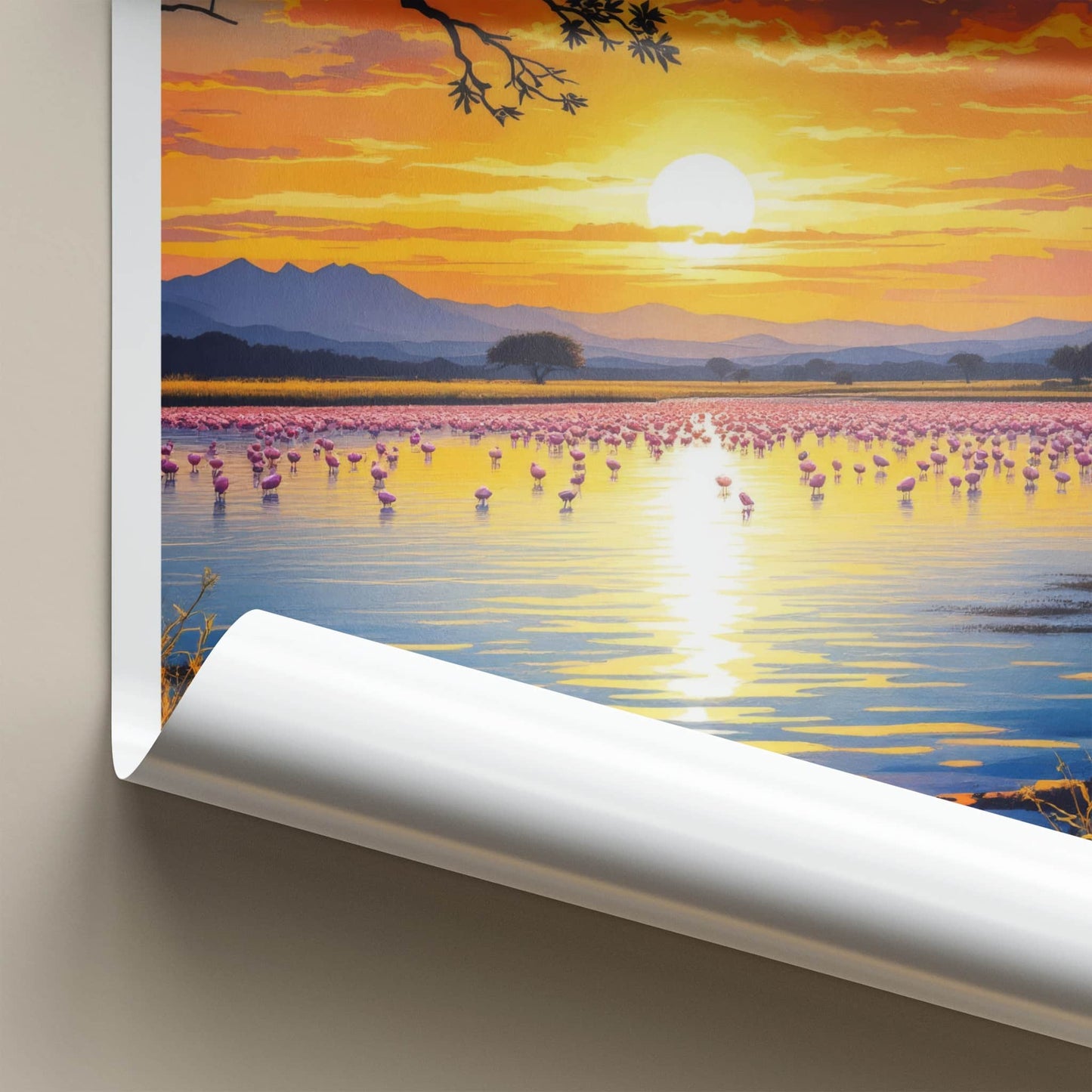 Lake Nakuru Poster - Kenya Travel Art - Flamingo Sunset Lake Home Decor