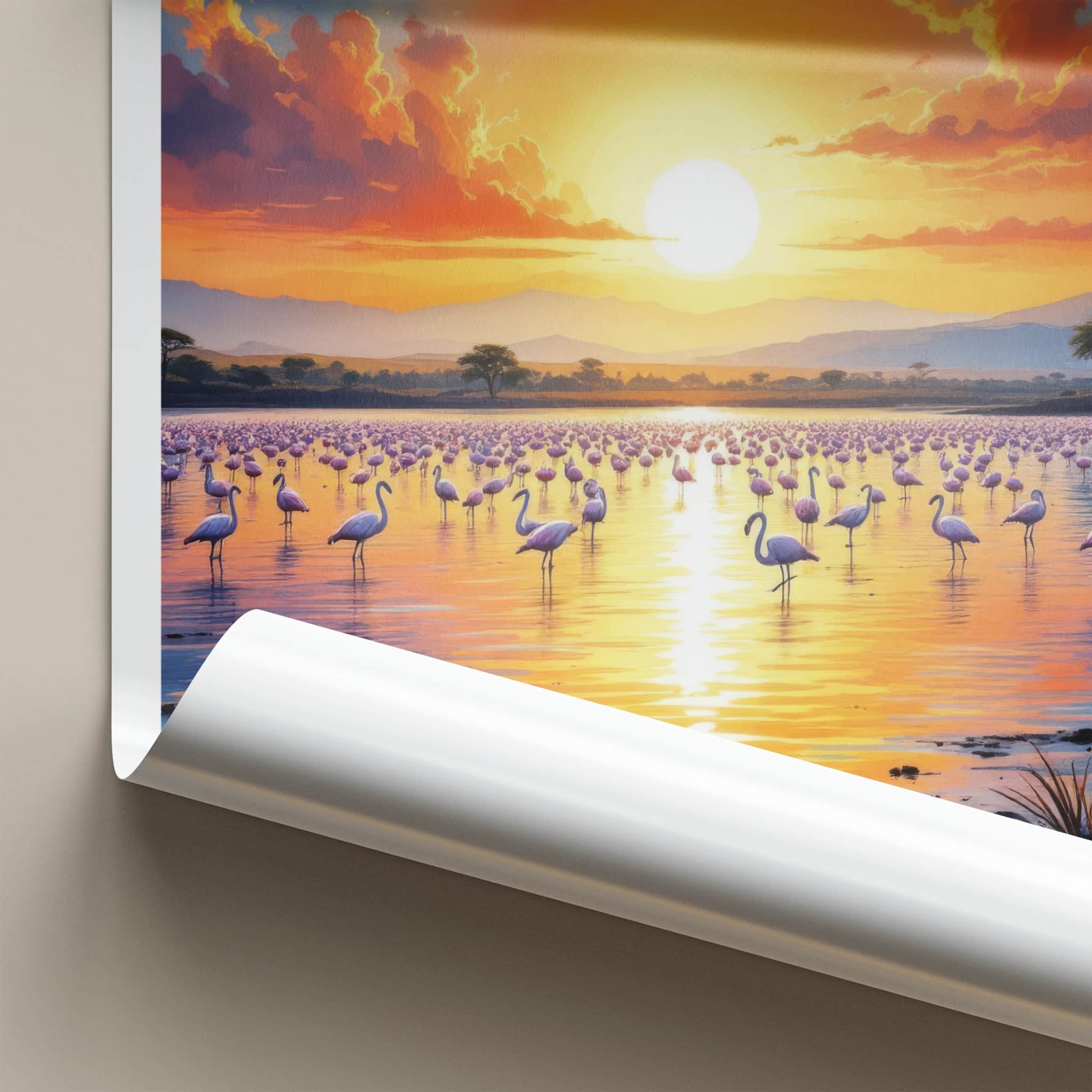 Lake Nakuru Poster - Kenya Travel Art - Flamingos Lake Sunset Home Decor