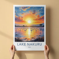 Lake Nakuru Poster - Kenya Travel Art - Flamingos Lake Sunset Home Decor