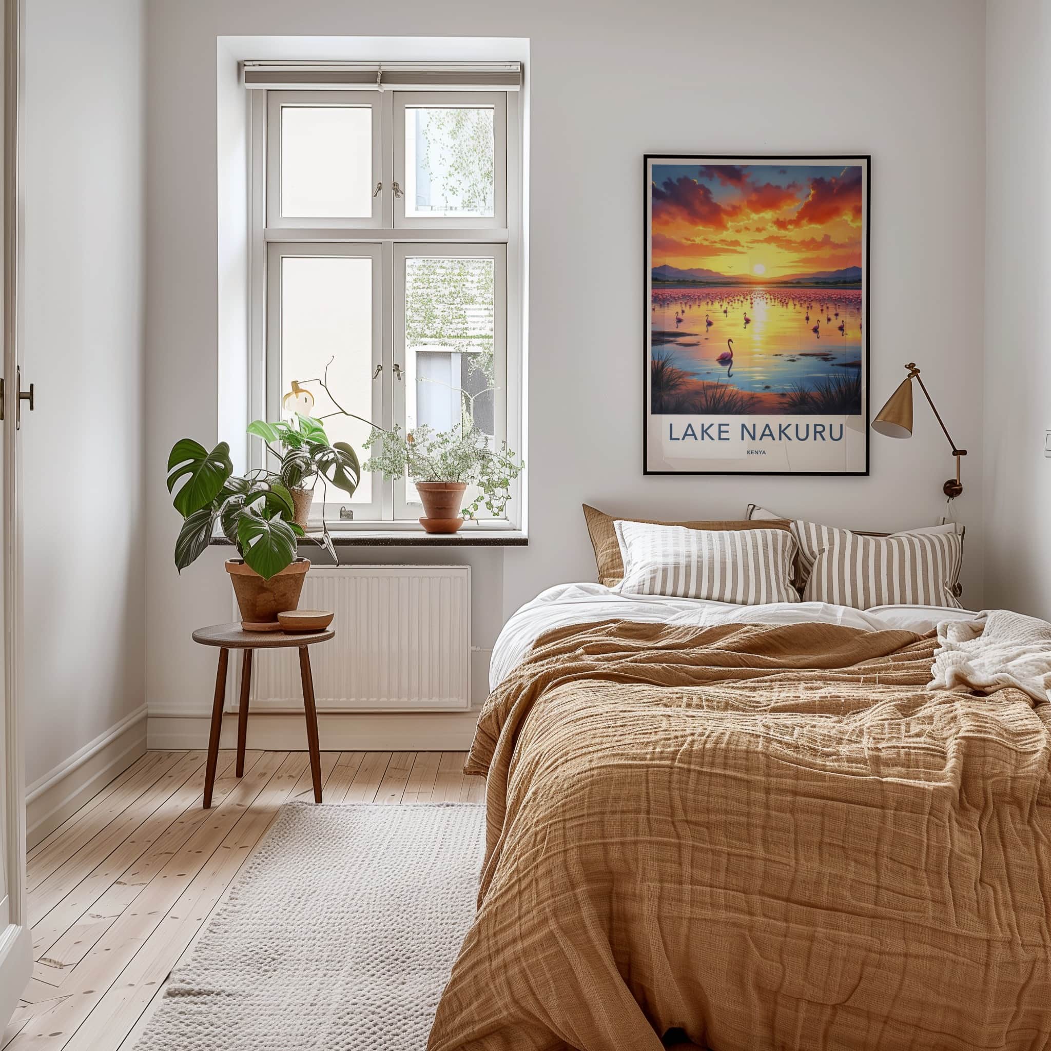 Lake Nakuru Poster - Kenya Travel Art - Flamingos Sunset Lake Wall Decor