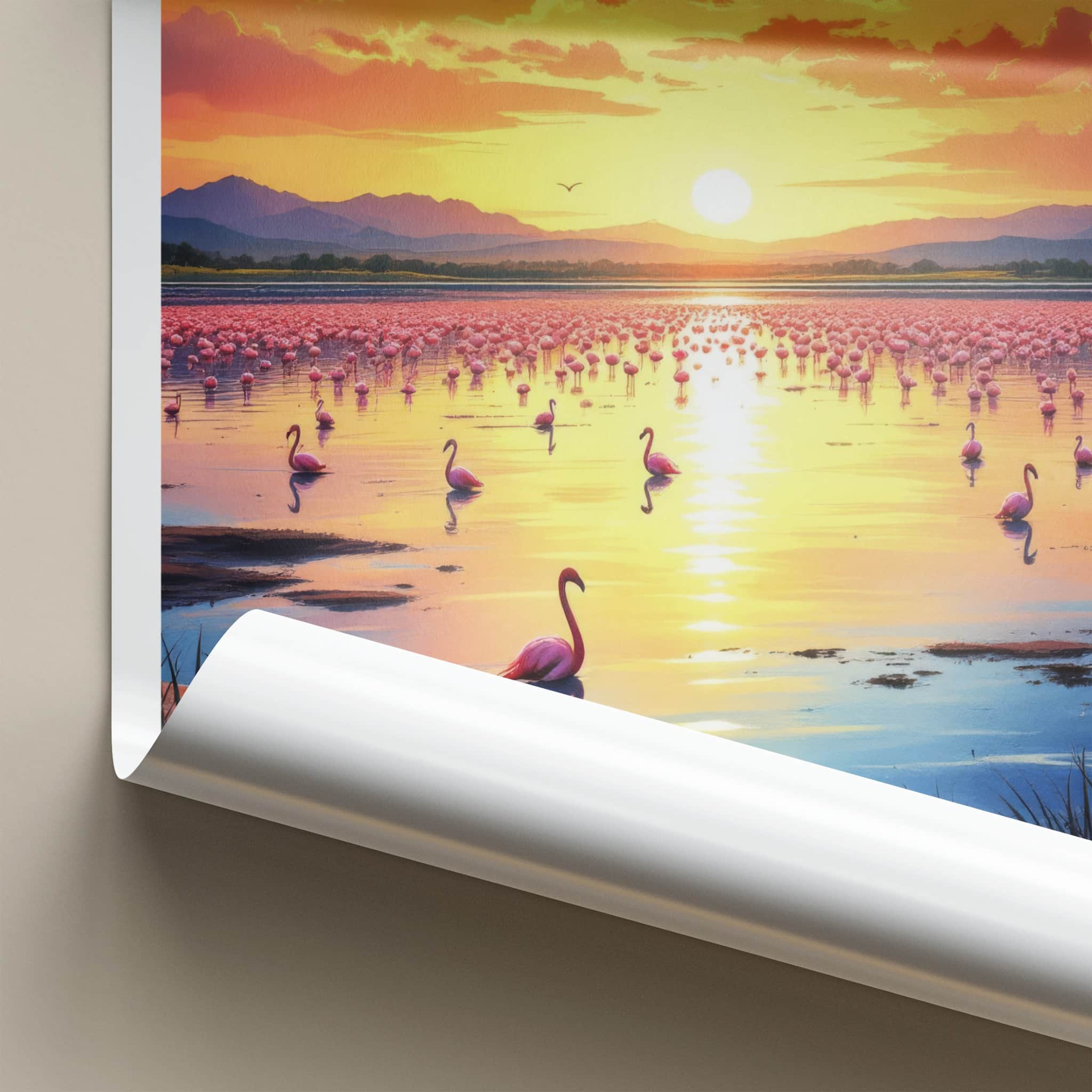 Lake Nakuru Poster - Kenya Travel Art - Flamingos Sunset Lake Wall Decor