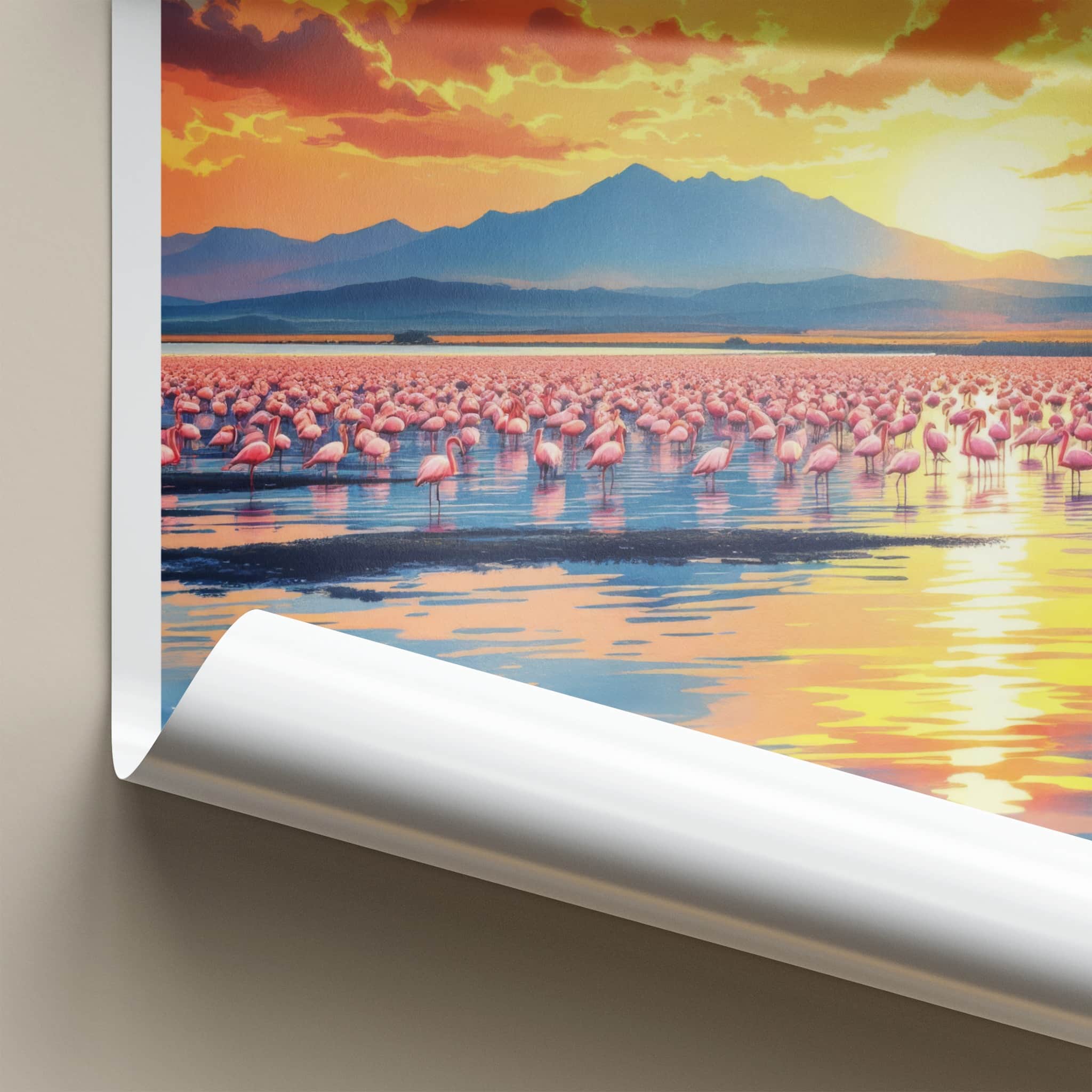 Lake Nakuru Poster - Kenya Wall Art - Vibrant Sunset Flamingos Home Decor