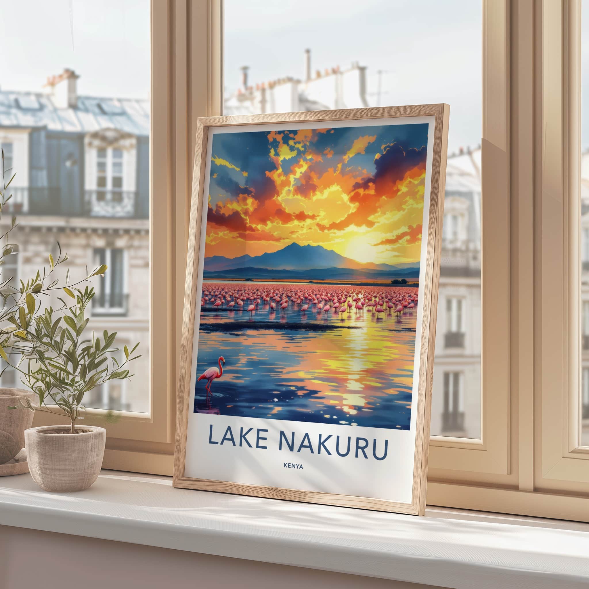 Lake Nakuru Poster - Kenya Wall Art - Vibrant Sunset Flamingos Home Decor