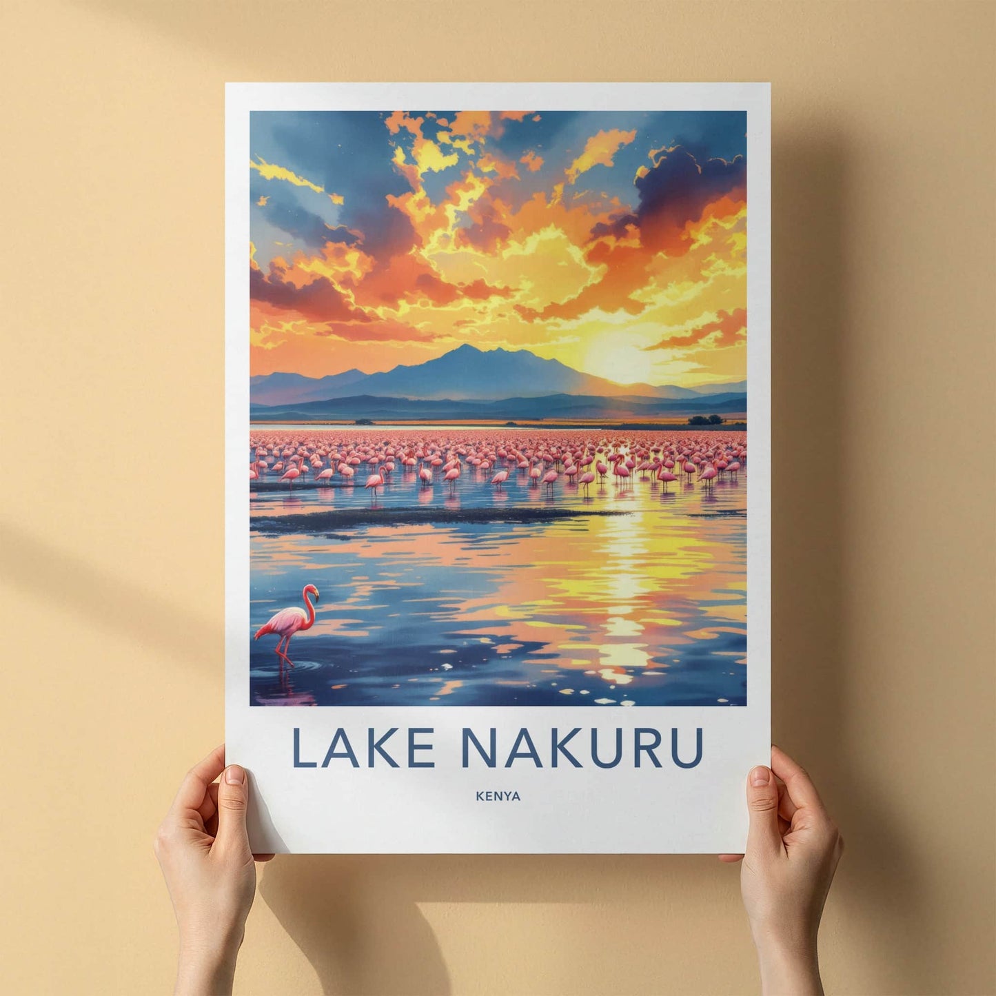 Lake Nakuru Poster - Kenya Wall Art - Vibrant Sunset Flamingos Home Decor