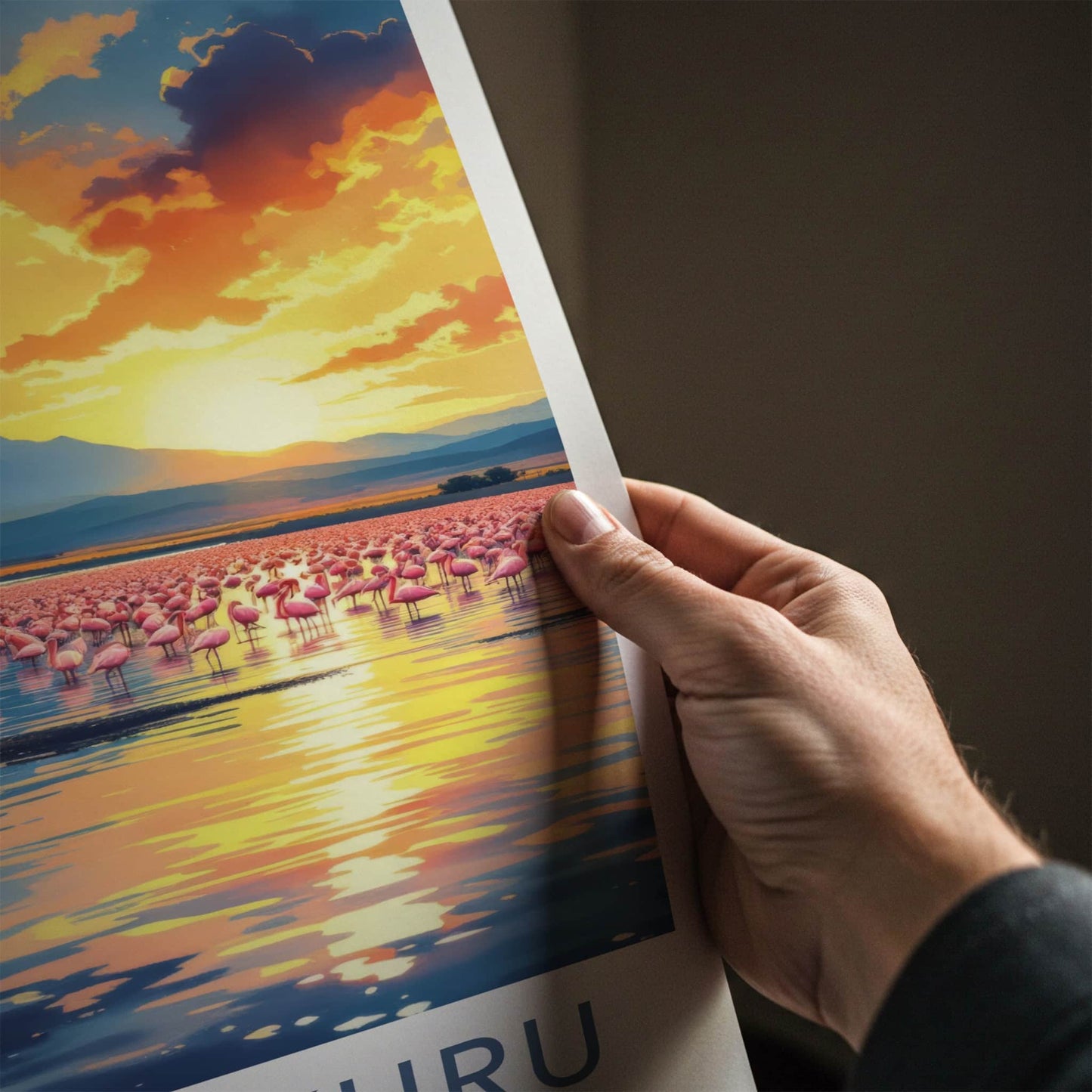 Lake Nakuru Poster - Kenya Wall Art - Vibrant Sunset Flamingos Home Decor