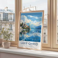 Lake Ohrid Poster - North Macedonia Travel Art - Lakeside Village Mountains Home Decor