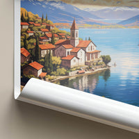 Lake Ohrid Poster - North Macedonia Travel Art - Lakeside Village Mountains Home Decor