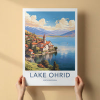 Lake Ohrid Poster - North Macedonia Travel Art - Lakeside Village Mountains Home Decor