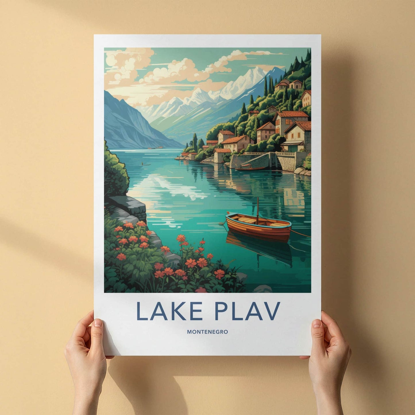 Lake Plav Poster - Montenegro Travel Art - Scenic Lakeside Village Home Decor