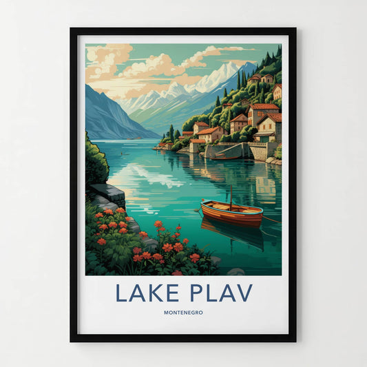 Lake Plav Poster - Montenegro Travel Art - Scenic Lakeside Village Home Decor