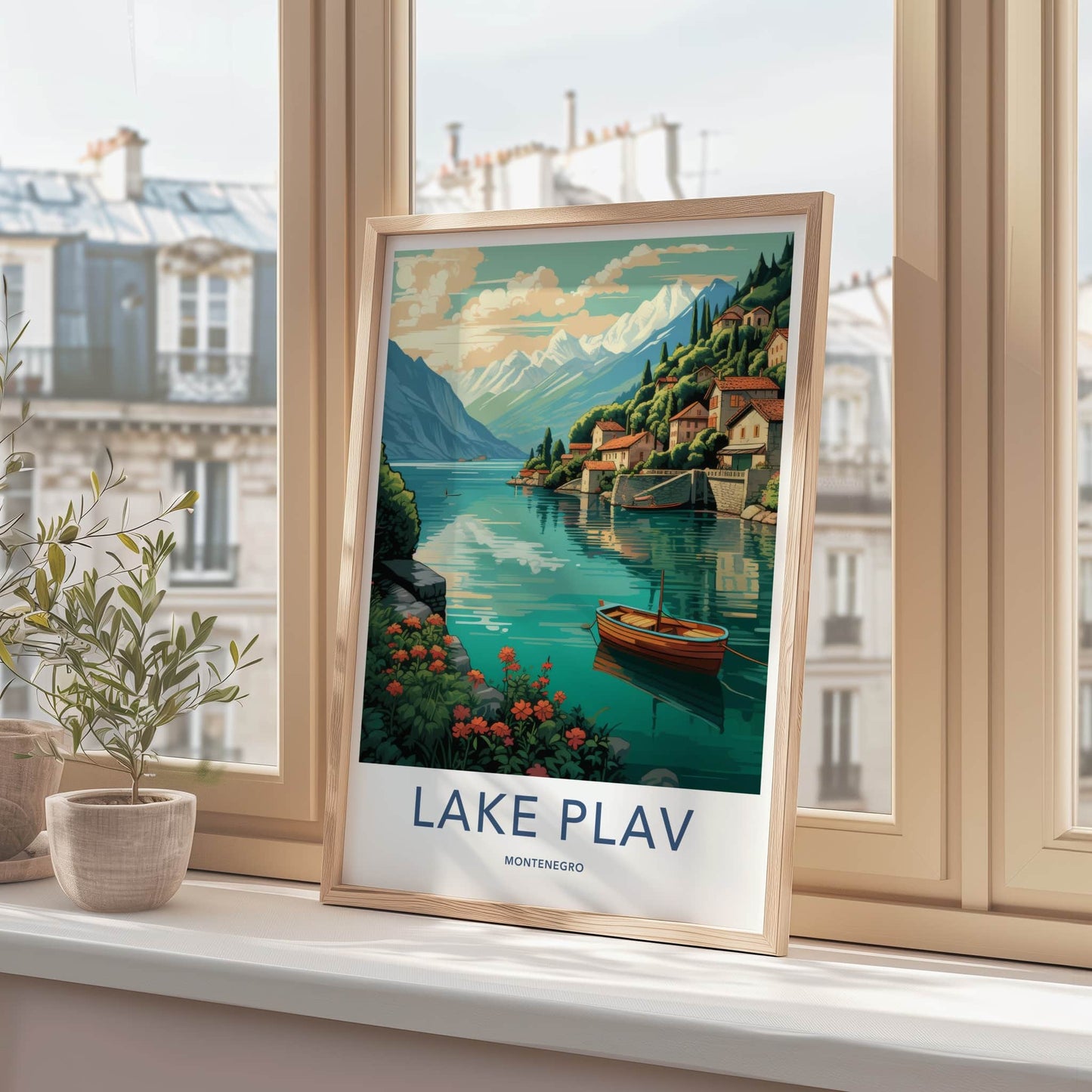 Lake Plav Poster - Montenegro Travel Art - Scenic Lakeside Village Home Decor