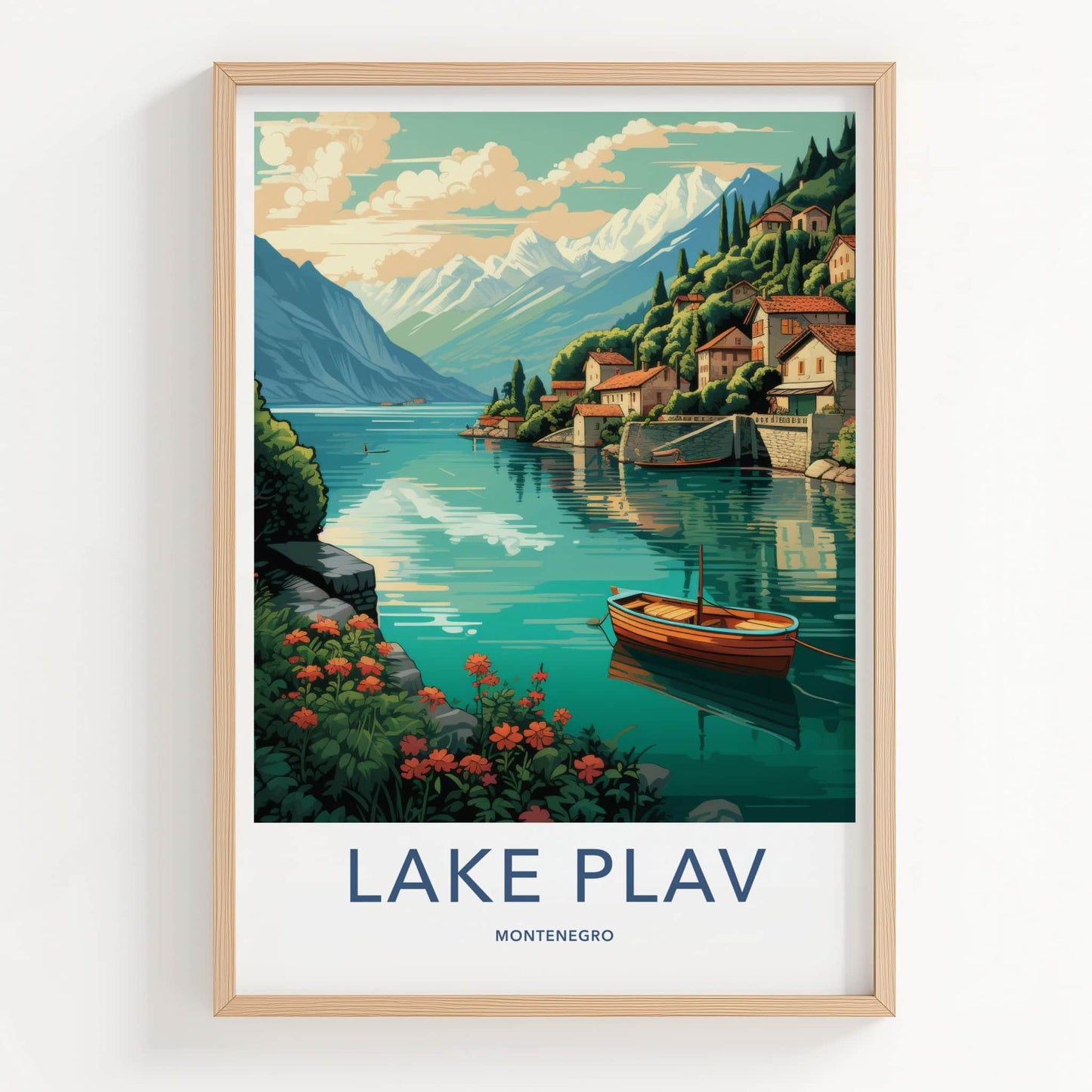 Lake Plav Poster - Montenegro Travel Art - Scenic Lakeside Village Home Decor
