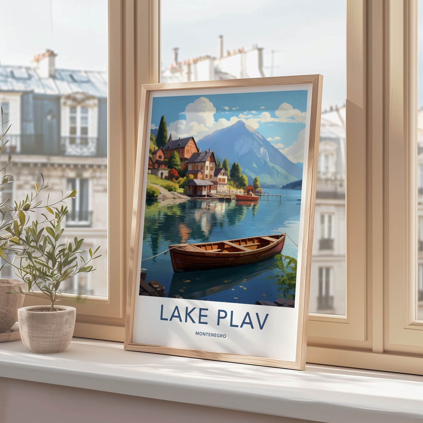 Lake Plav Poster - Montenegro Travel Print - Lakeside Mountain Village Wall Decor