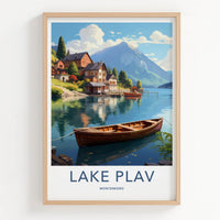 Lake Plav Poster - Montenegro Travel Print - Lakeside Mountain Village Wall Decor