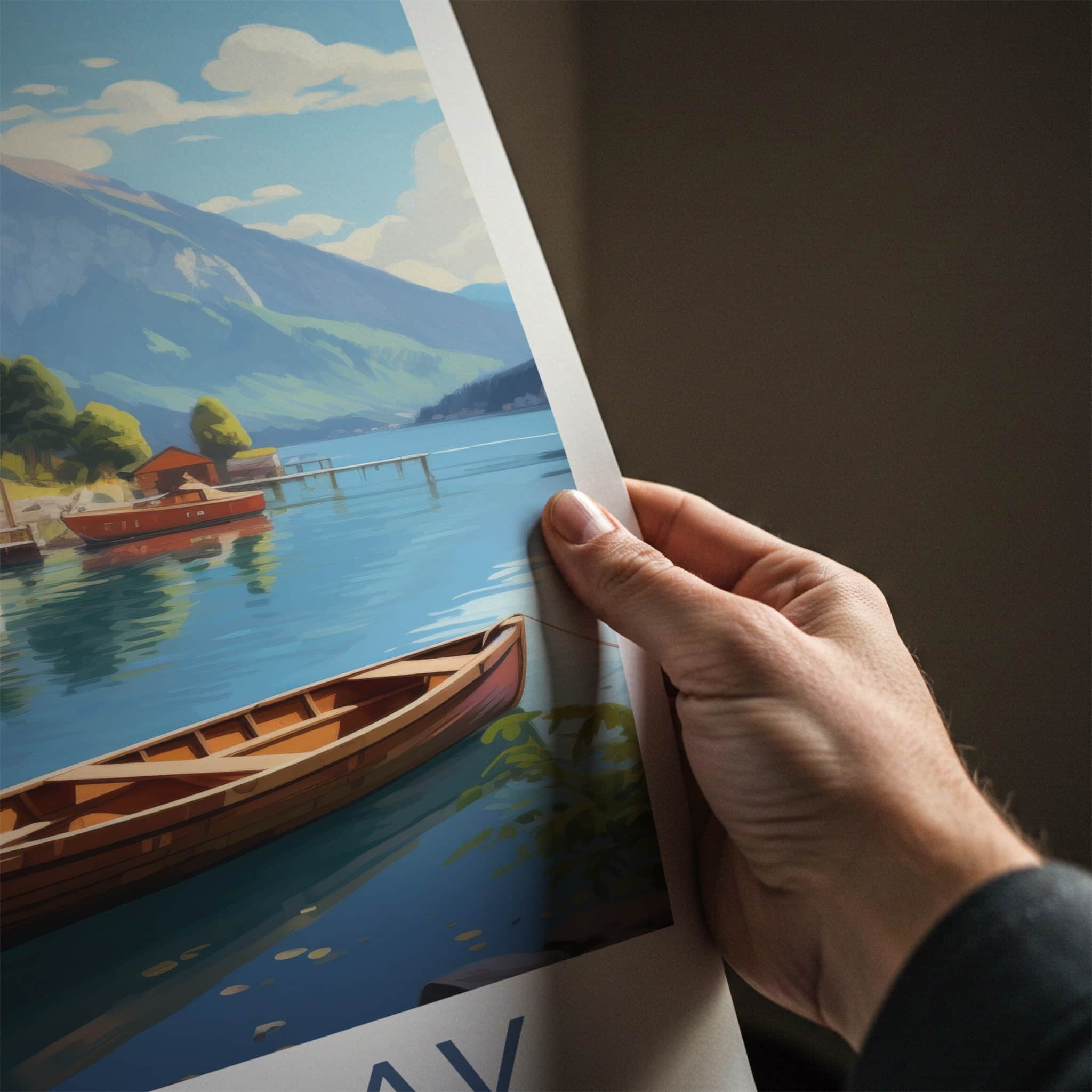 Lake Plav Poster - Montenegro Travel Print - Lakeside Mountain Village Wall Decor