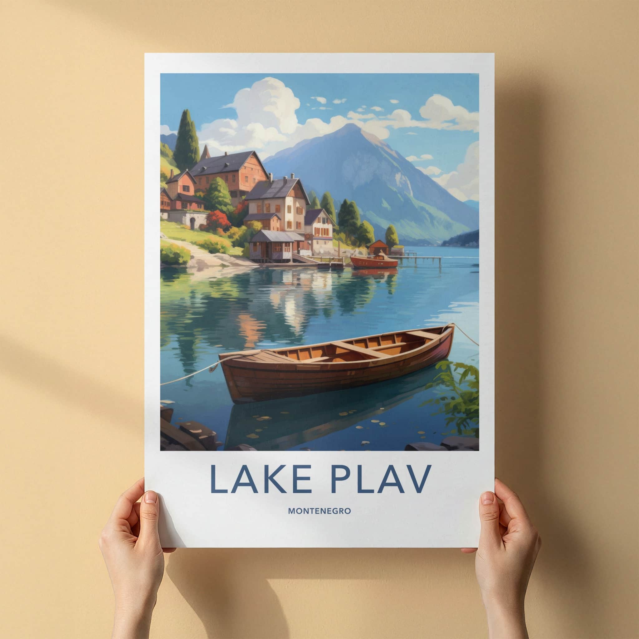 Lake Plav Poster - Montenegro Travel Print - Lakeside Mountain Village Wall Decor