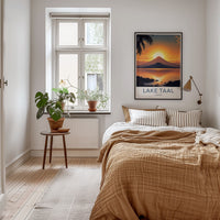 Lake Taal Poster - Philippines Art Print - Golden Volcano Sunset Wall Decor