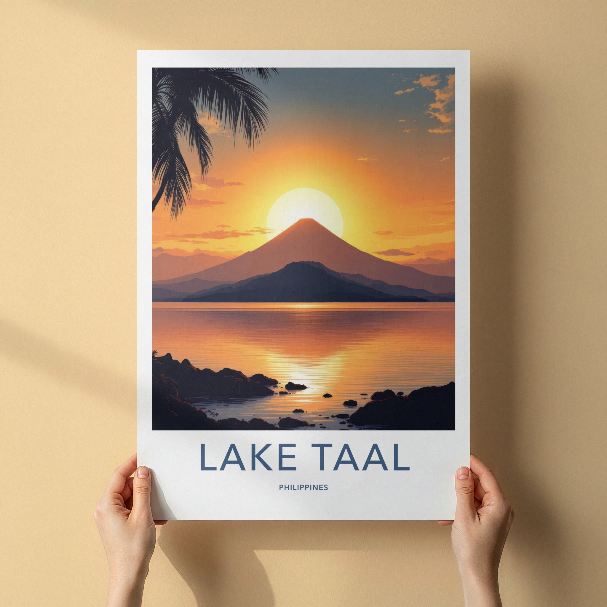 Lake Taal Poster - Philippines Art Print - Golden Volcano Sunset Wall Decor