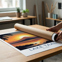 Lake Taal Poster - Philippines Art Print - Golden Volcano Sunset Wall Decor