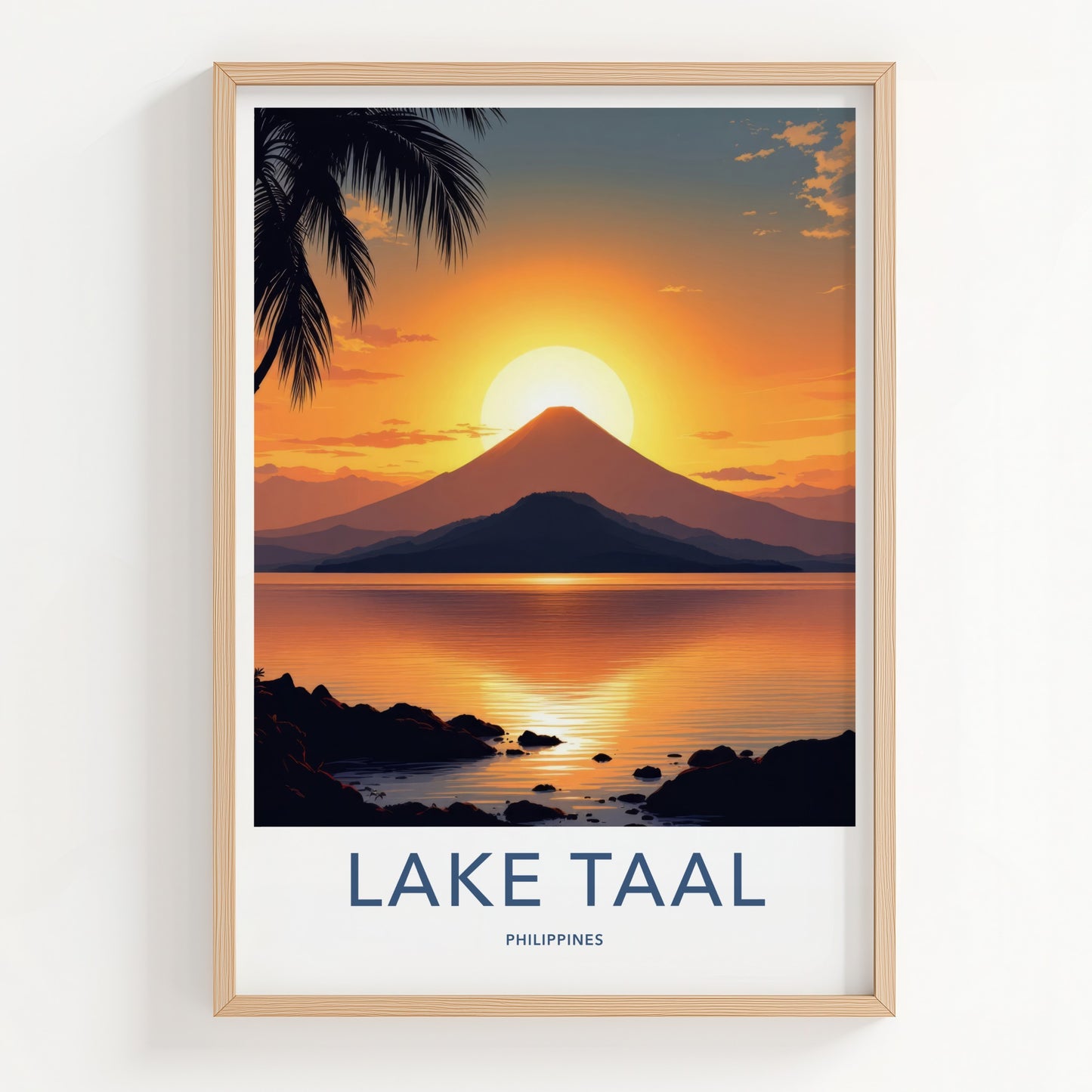 Lake Taal Poster - Philippines Art Print - Golden Volcano Sunset Wall Decor