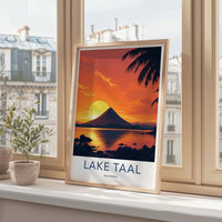 Lake Taal Poster - Philippines Travel Art - Fiery Lake Sunset Home Decor