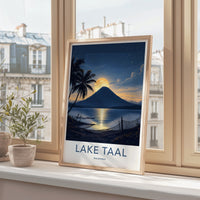 Lake Taal Poster - Philippines Travel Art - Full Moon Volcano Home Decor