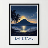 Lake Taal Poster - Philippines Travel Art - Full Moon Volcano Home Decor