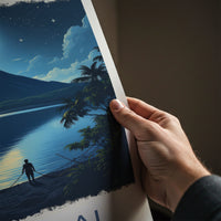 Lake Taal Poster - Philippines Travel Art - Moonlit Volcano Lake Home Decor