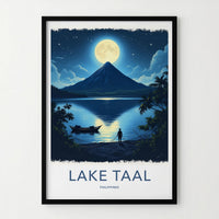 Lake Taal Poster - Philippines Travel Art - Moonlit Volcano Lake Home Decor