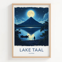 Lake Taal Poster - Philippines Travel Art - Moonlit Volcano Lake Home Decor