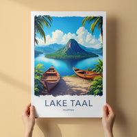 Lake Taal Poster - Philippines Travel Art - Serene Lake Boating Home Decor
