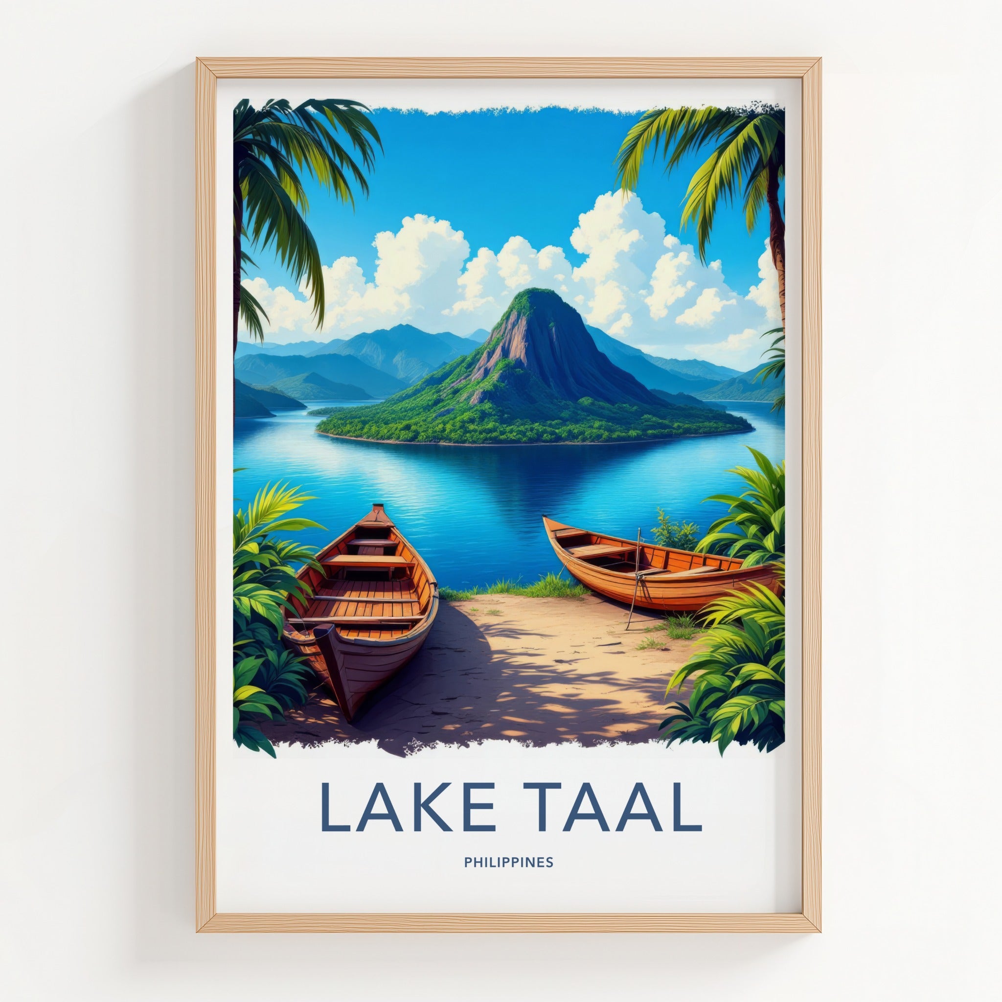 Lake Taal Poster - Philippines Travel Art - Serene Lake Boating Home Decor