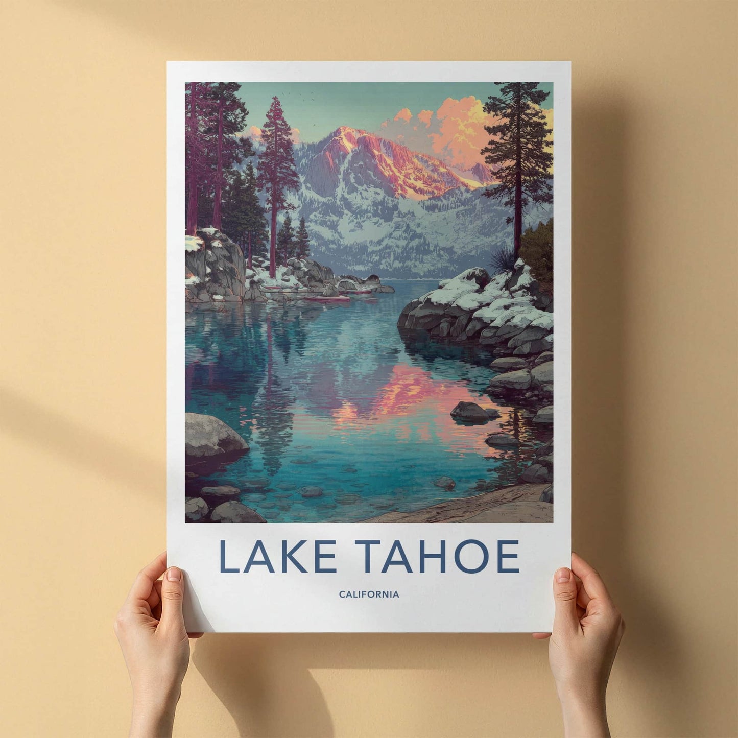 Lake Tahoe Poster California Art Print Snowy Mountains Home Decor