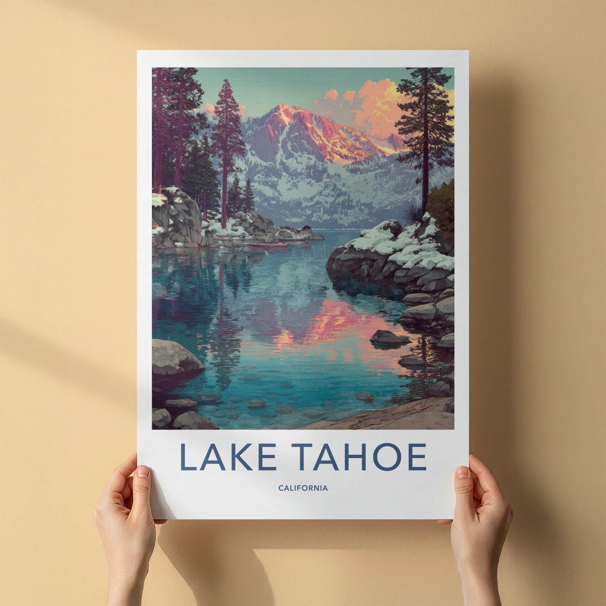 Lake Tahoe Poster California Art Print Snowy Mountains Home Decor