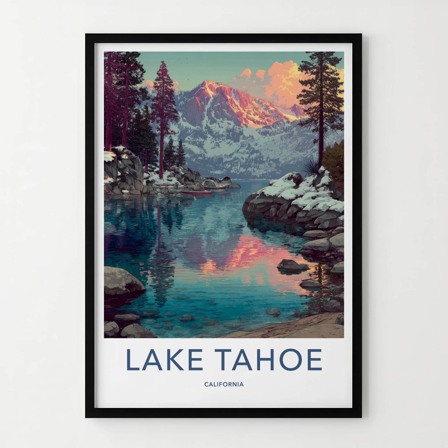 Lake Tahoe Poster California Art Print Snowy Mountains Home Decor