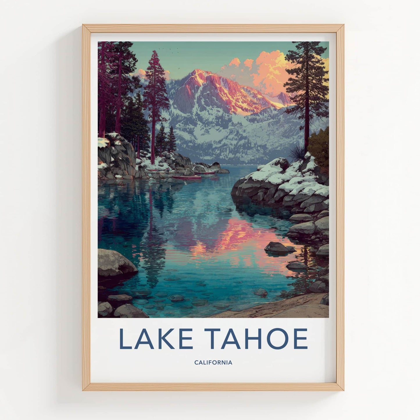 Lake Tahoe Poster California Art Print Snowy Mountains Home Decor