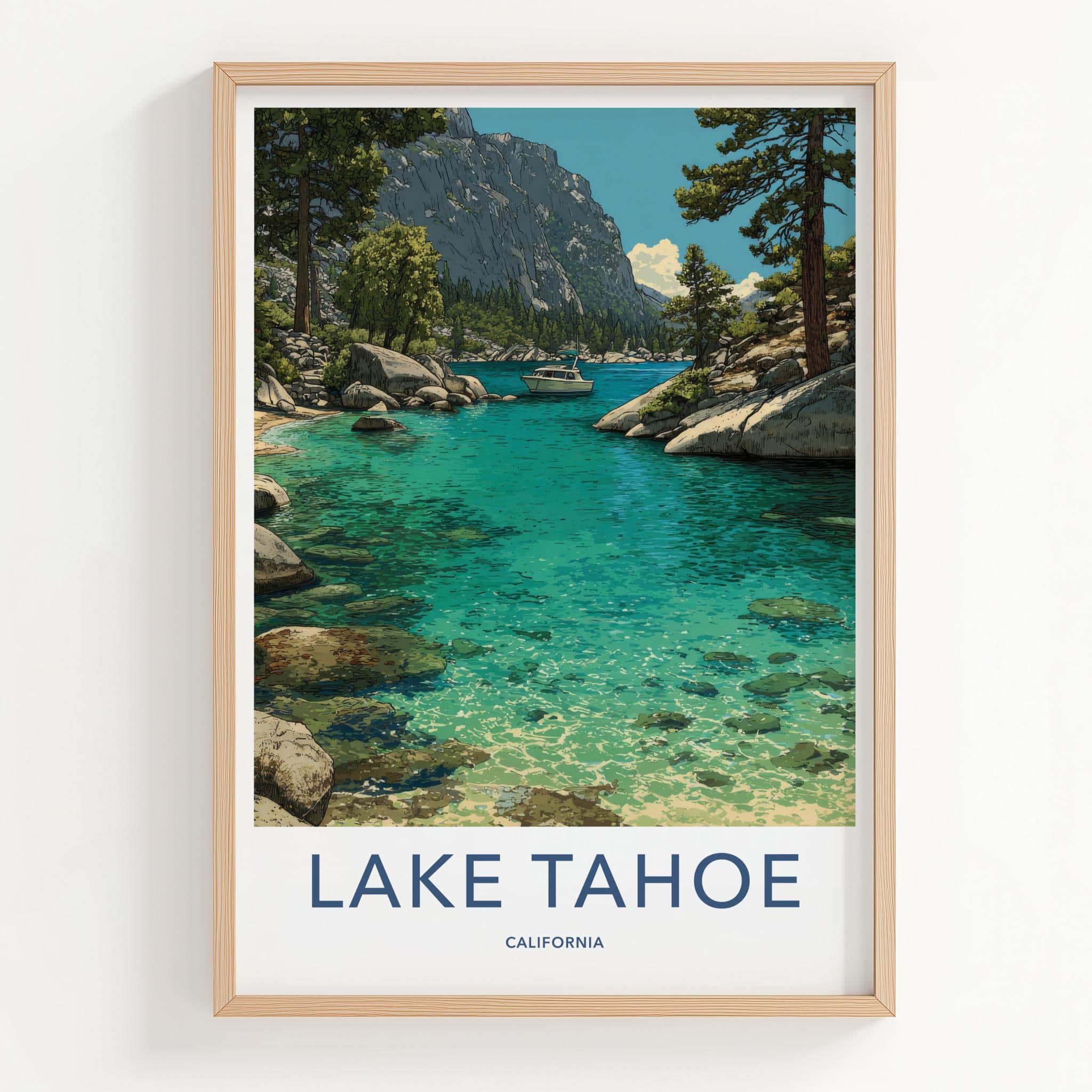 Lake Tahoe Poster - California Framed Print - Turquoise Water Boat Lounge Decor