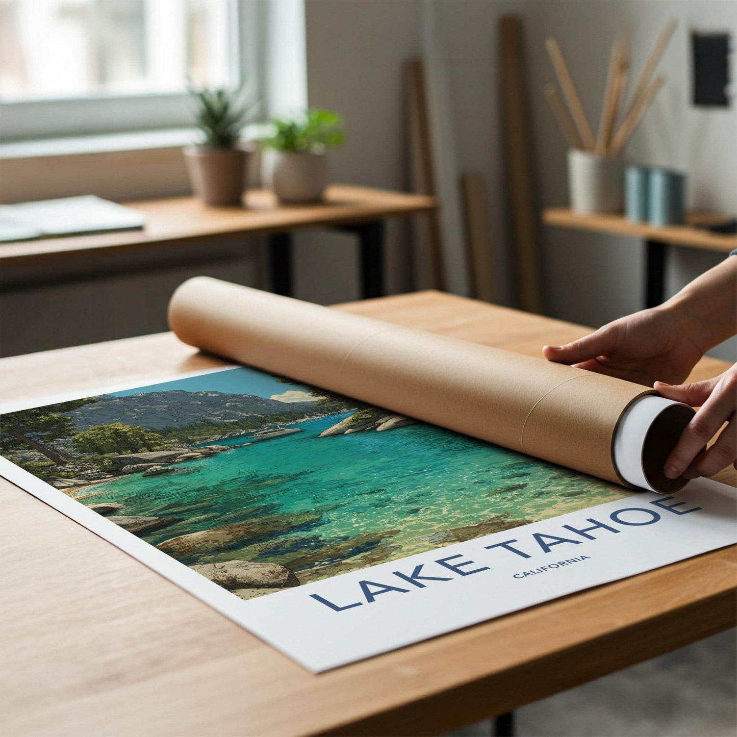 Lake Tahoe Poster - California Framed Print - Turquoise Water Boat Lounge Decor