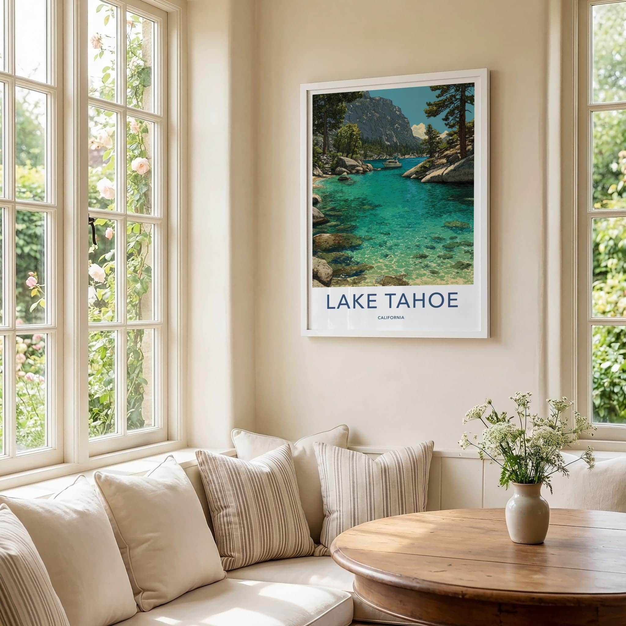 Lake Tahoe Poster - California Framed Print - Turquoise Water Boat Lounge Decor