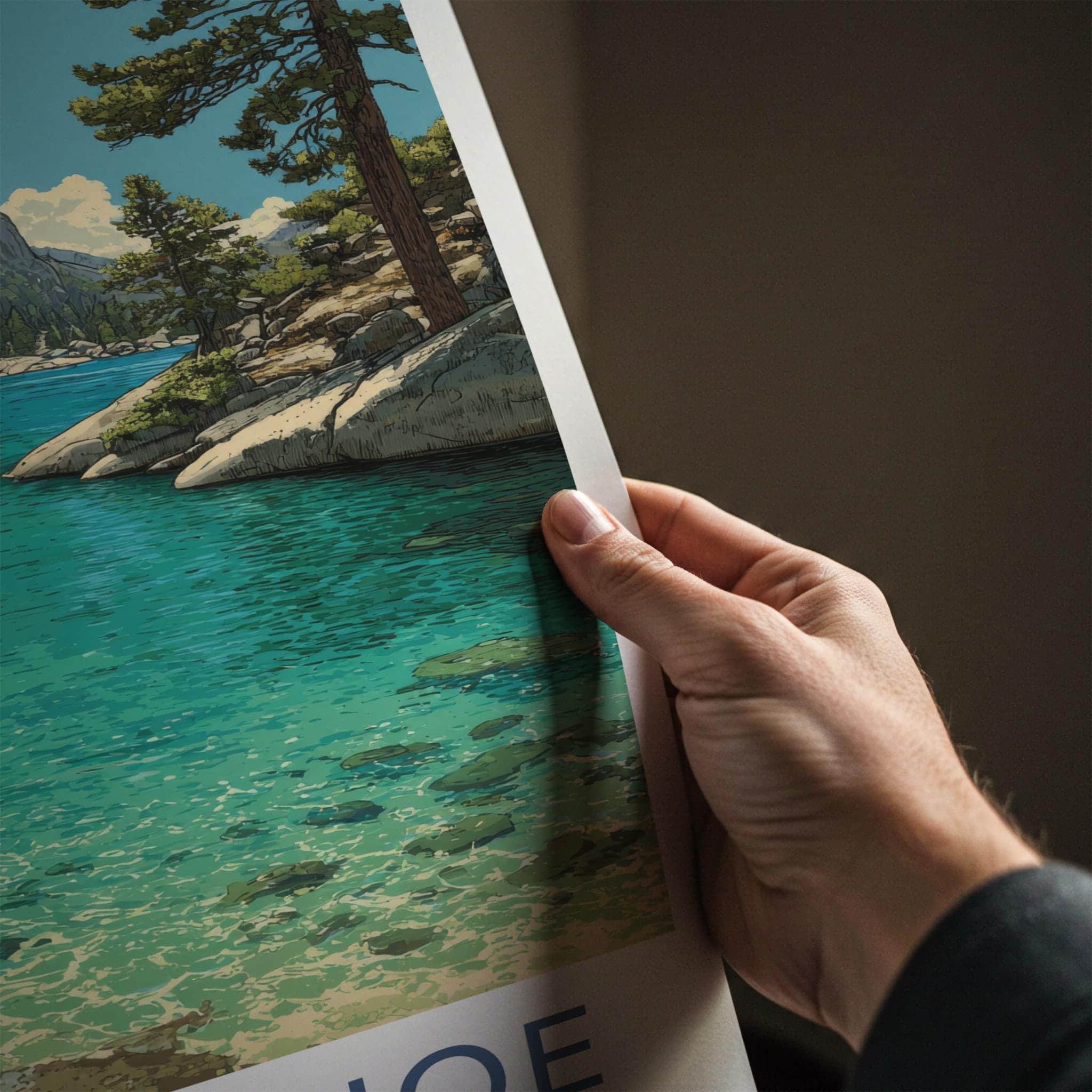 Lake Tahoe Poster - California Framed Print - Turquoise Water Boat Lounge Decor