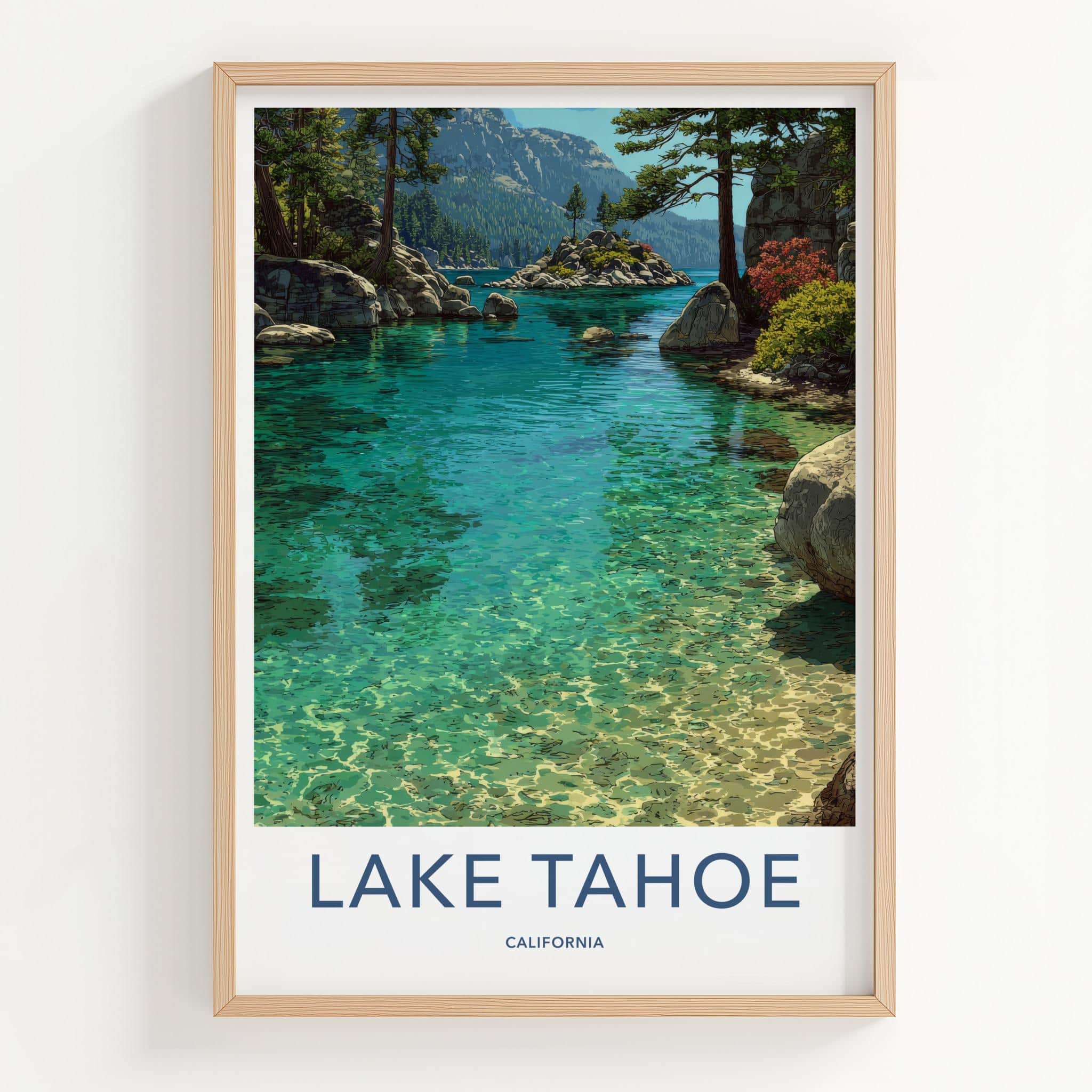 Lake Tahoe Poster - California Travel Art - Clear Shimmering Water Home Decor