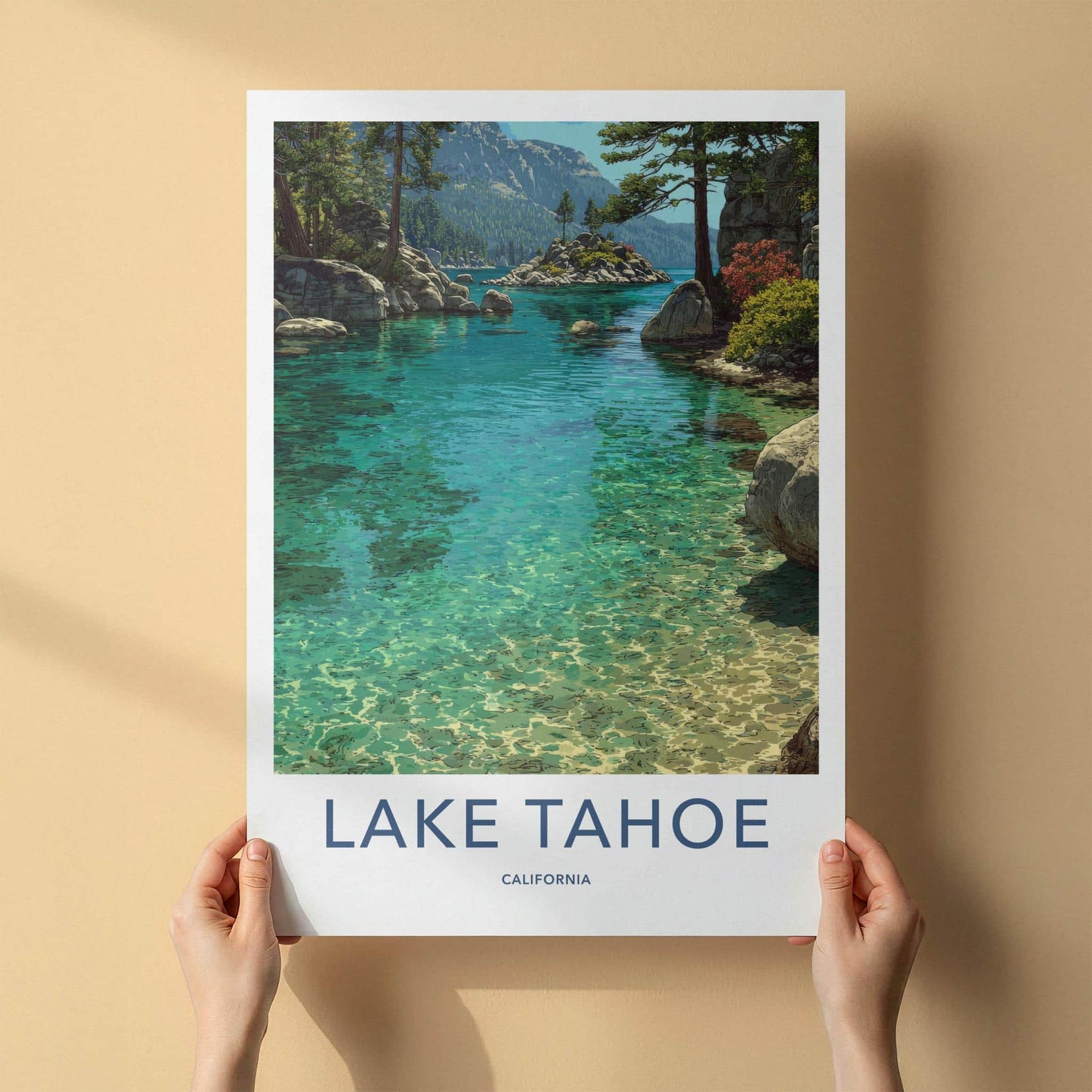 Lake Tahoe Poster - California Travel Art - Clear Shimmering Water Home Decor