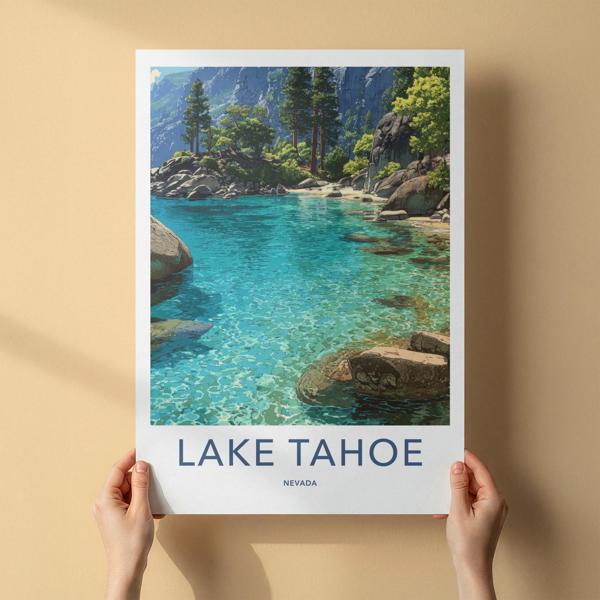 Lake Tahoe Poster - Nevada Travel Art - Turquoise Water Shore Home Decor