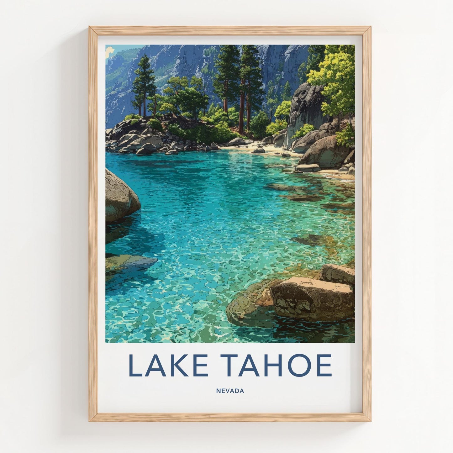 Lake Tahoe Poster - Nevada Travel Art - Turquoise Water Shore Home Decor