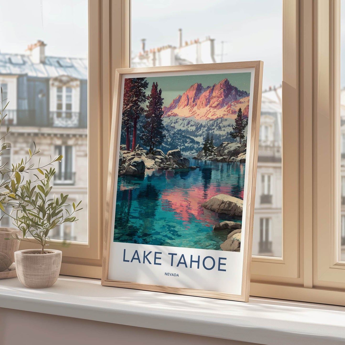 Lake Tahoe Poster - Nevada Travel Print - Snowy Mountains Home Decor