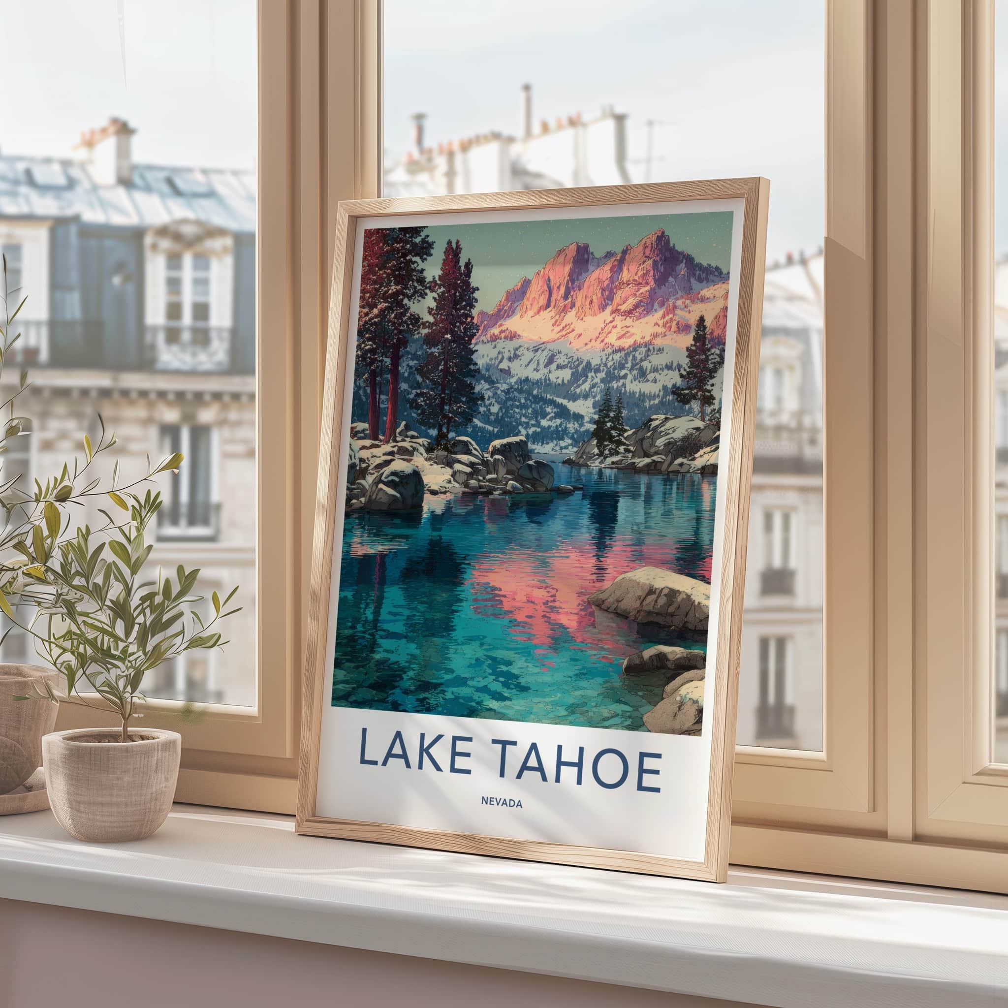Lake Tahoe Poster - Nevada Travel Print - Snowy Mountains Home Decor