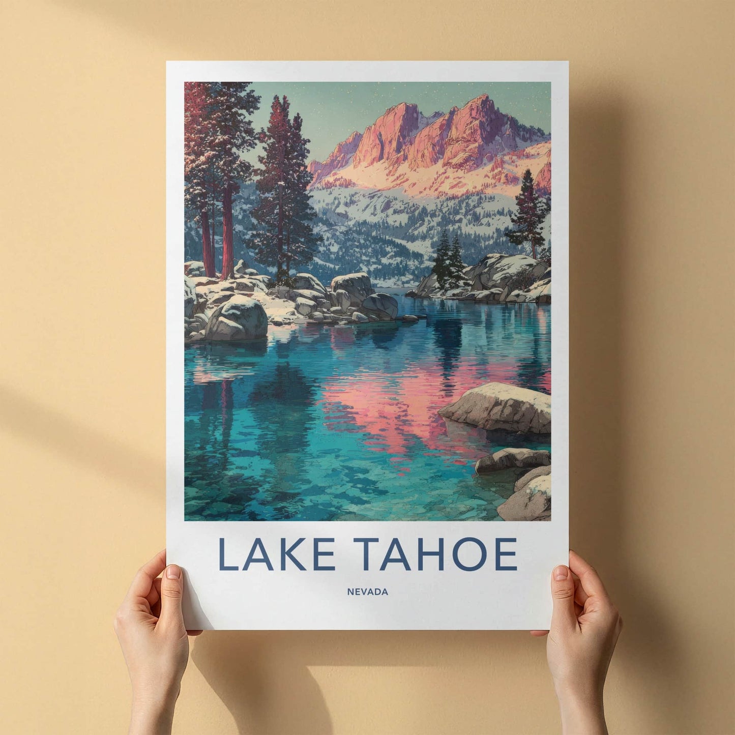 Lake Tahoe Poster - Nevada Travel Print - Snowy Mountains Home Decor